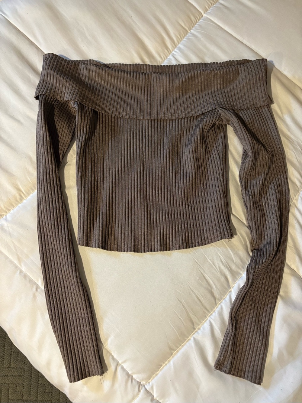 wild fable Off-the-Shoulder Ribbed Crop Sweater - Brown